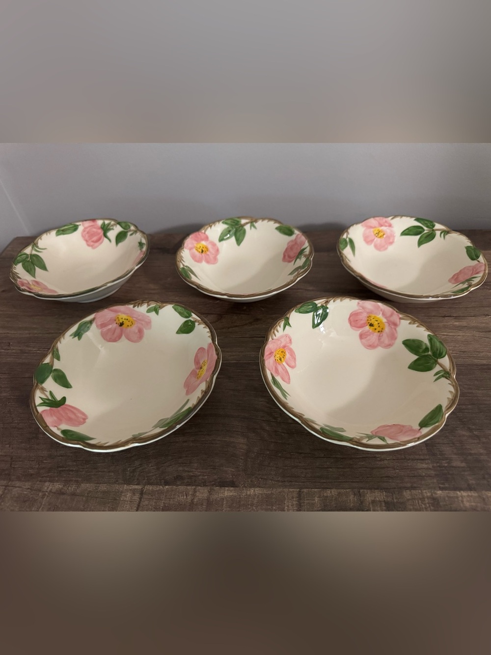 Vintage Franciscan Earthenware Desert Rose 6" Fruit Dessert Bowls - Set of 5